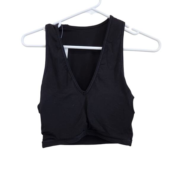 Klassy Network Deep V Neck Black Crop Top Brami Tank Built in Bra Size Small - Picture 4 of 5